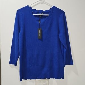 Cable & Gauge Womens Blue 3/4 Lenght Sleeve Sweater Top Size Large, New